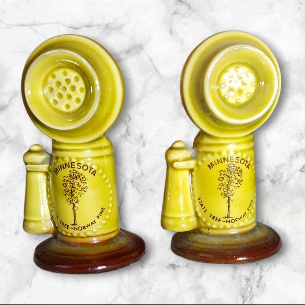 Minnesota Green Vintage Salt & Pepper Shakers Shaped Like Candlestick Telephones